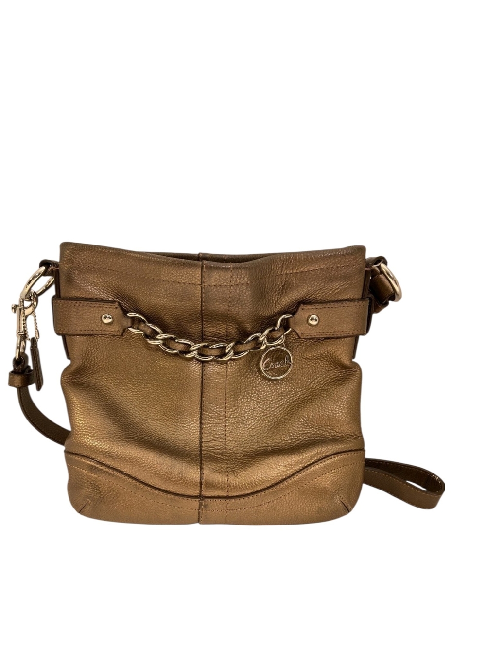 Coach Bronze Metallic Pebbled Leather Chain-Accent Crossbody